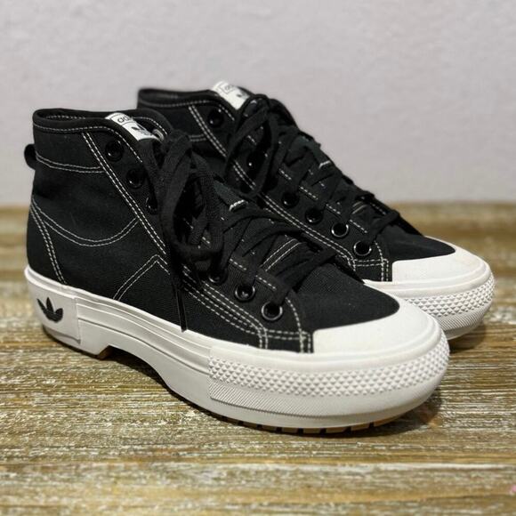 adidas Shoes - Adidas Nizza Trek Black White GZ8857 Platform Hi Top Canvas Sneakers Women's 7